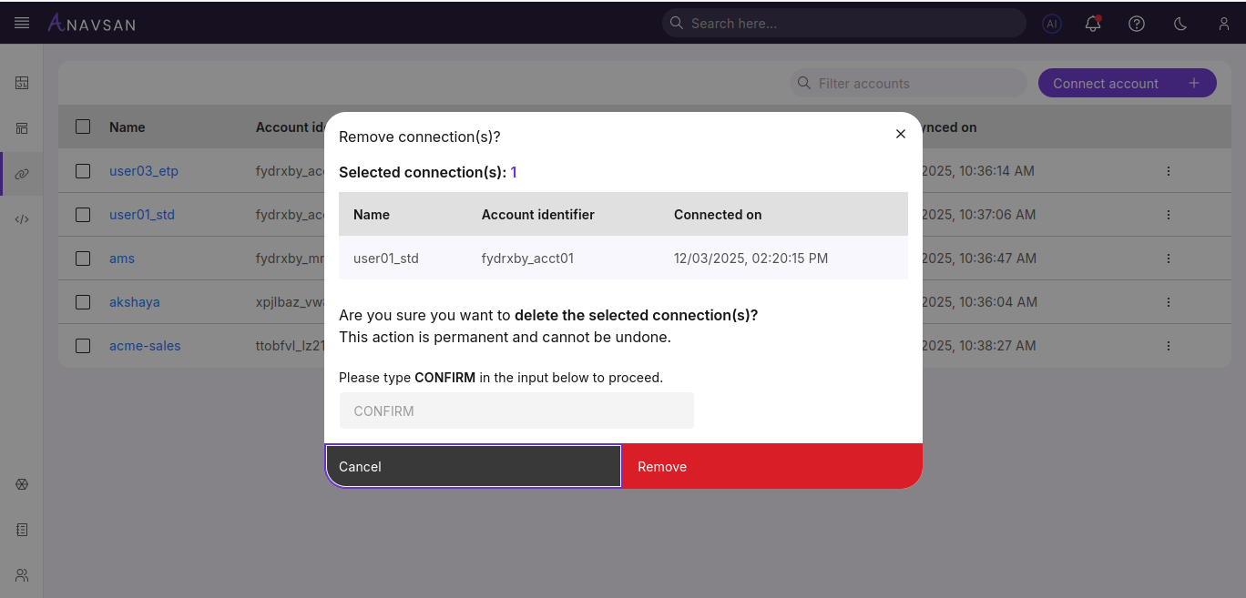 Accounts List - Remove Pop-Up