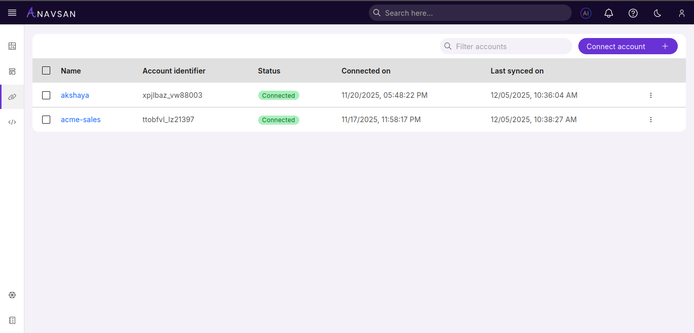 Accounts List - With Connected Accounts