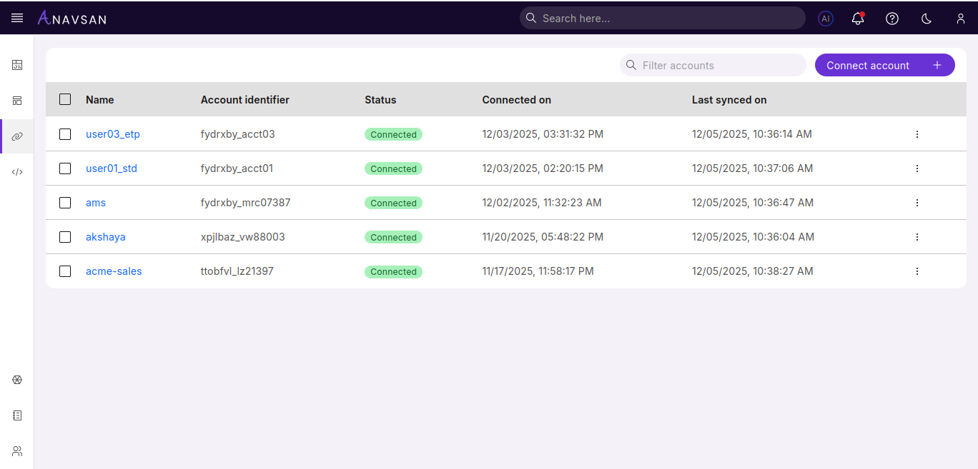 Accounts List - With Connected Accounts