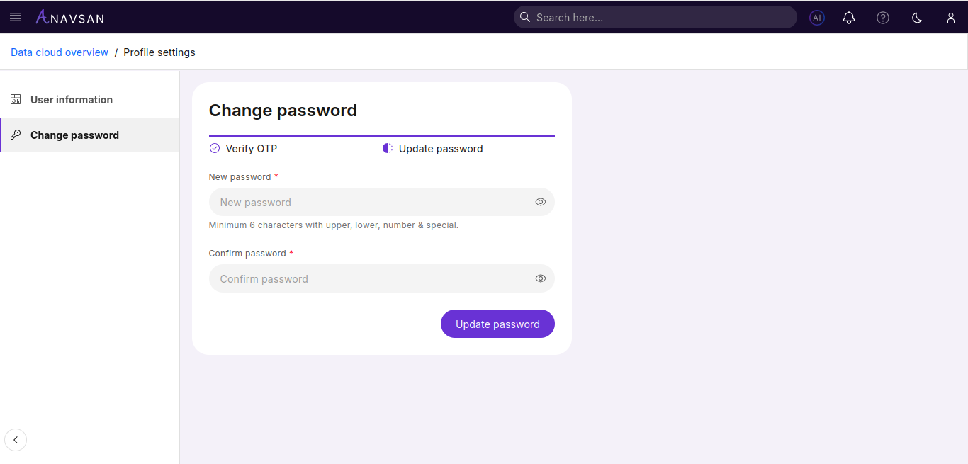 Change Password - Update Password