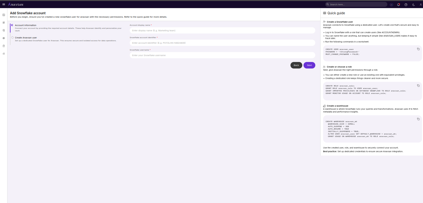 Connect Your Snowflake Account - Step 1