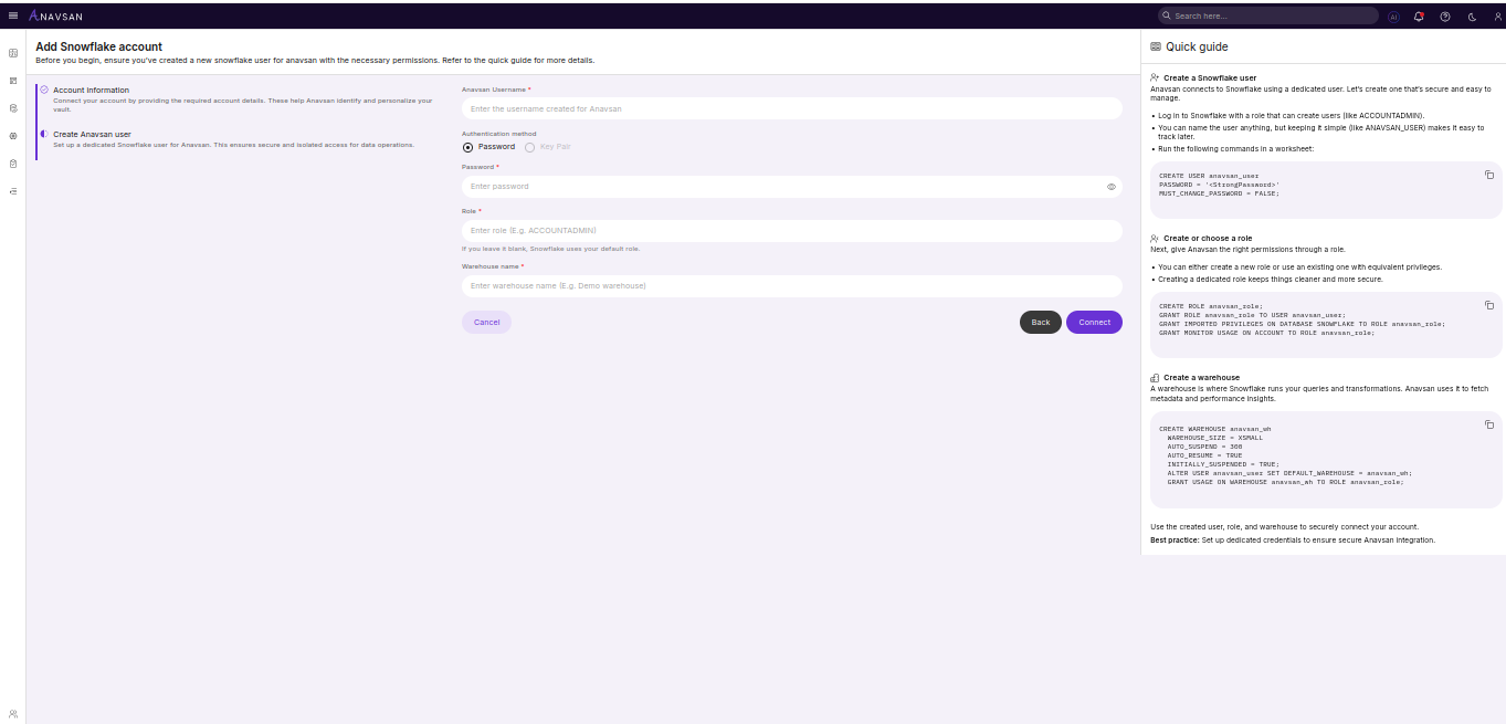Connect Your Snowflake Account - Step 2