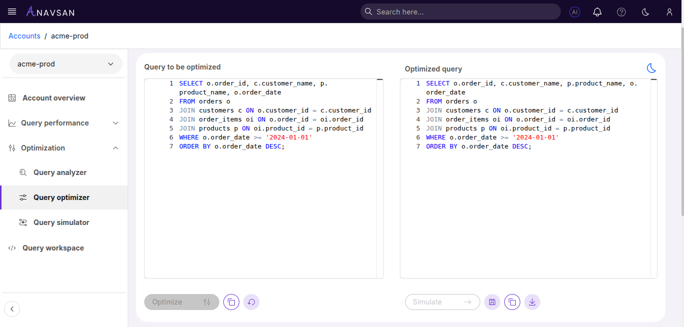 Query Optimizer - Optimized Results