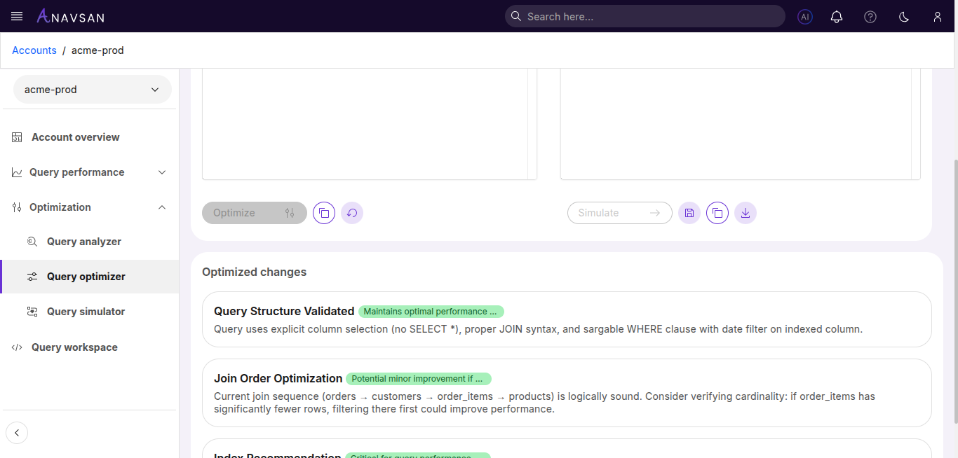 Query Optimizer - Recommendations