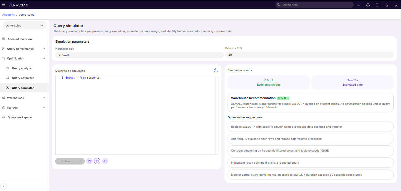 Query Simulator - Simulation Results