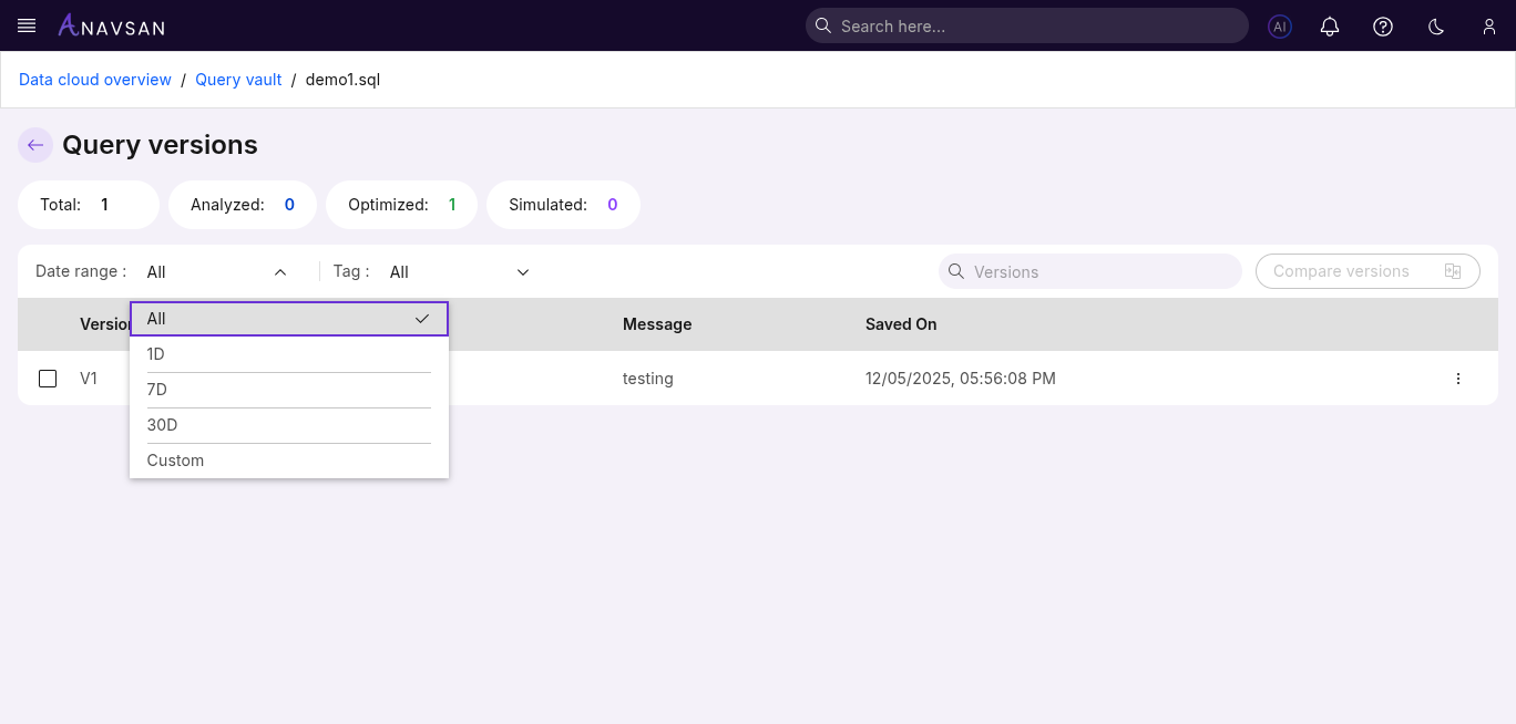 Query Versions Date Filter