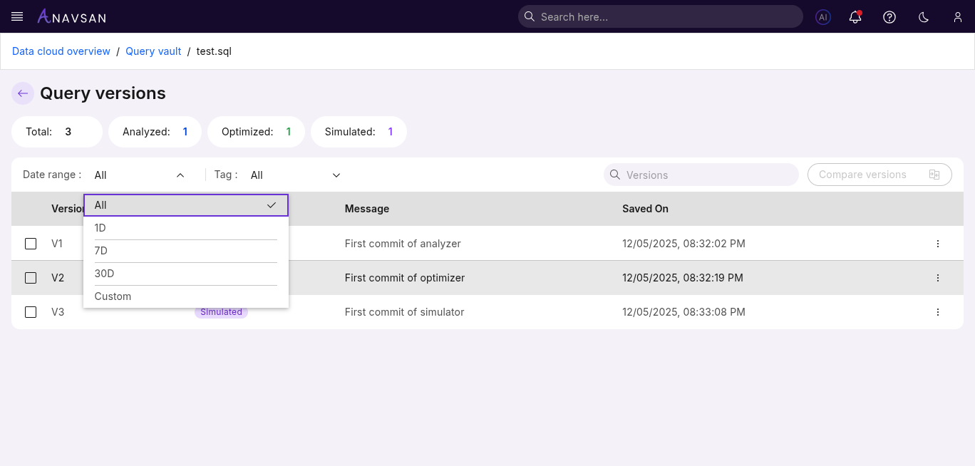 Query Versions Date Filter